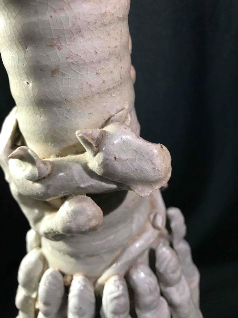 漢時代　白磁貼塑人佣龍文魂大瓶　花瓶　唐物　古賞物　時代物(D-42)