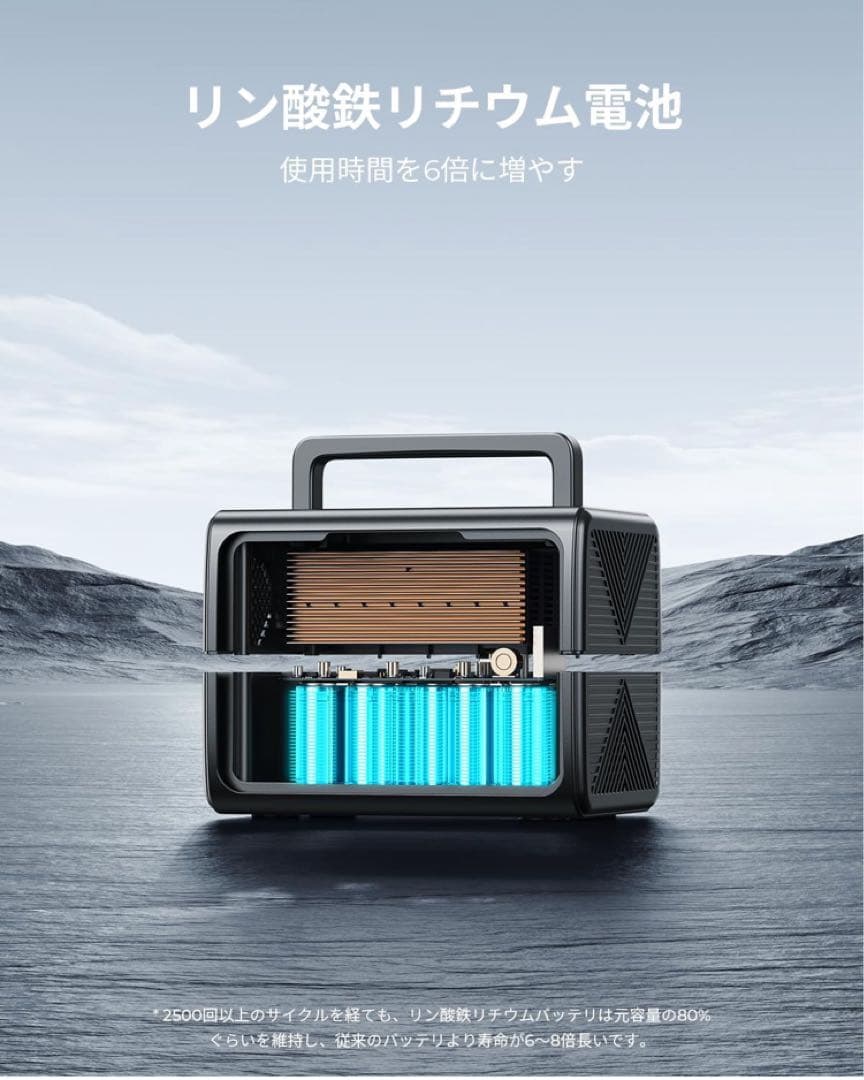 リン酸鉄【268Wh/600W】ポータブル電源 アプリ遠隔操作可 純正弦波