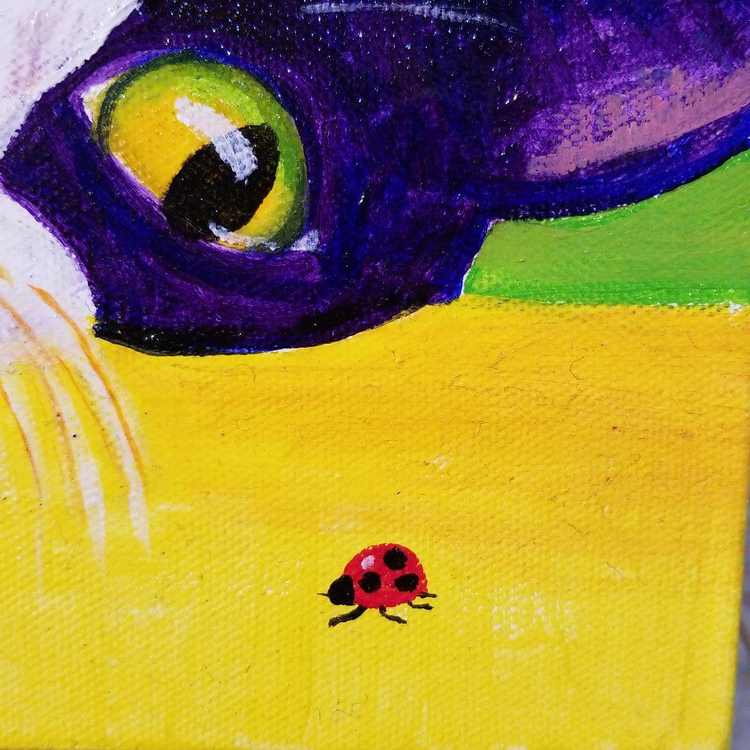 油絵　専用　てんとう虫を見ている猫　キュービックピュアコットンキャンバス