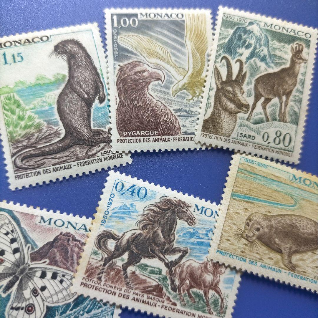 3820 外国切手 モナコ 1970年 国際動物保護協会２０周年 凹版6種完