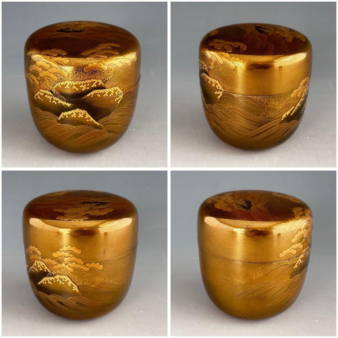 茶道具　岩松蒔絵　大棗　内梨地　山崎敏春　共箱　薄茶器　茶会　棚　豪華　金地