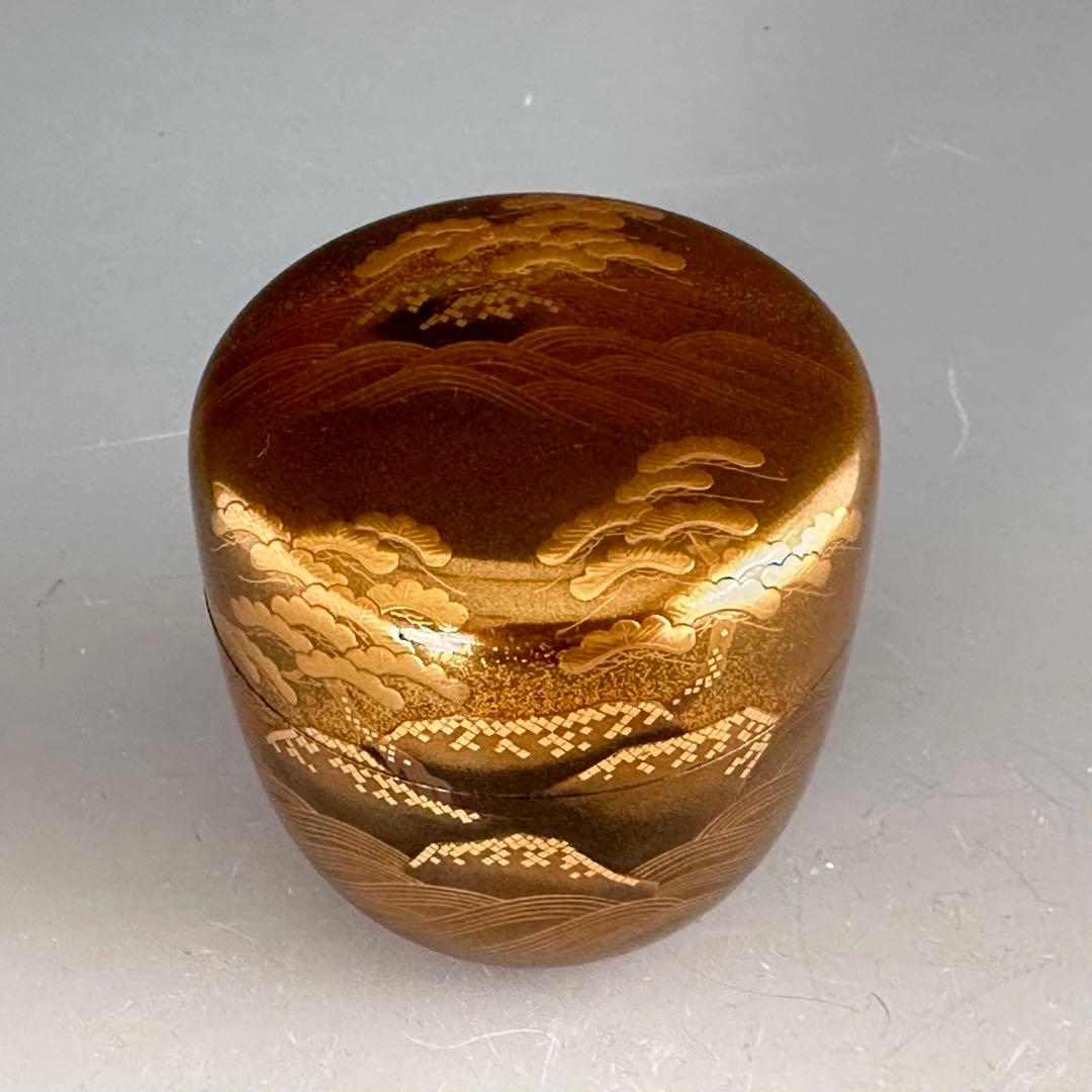 茶道具　岩松蒔絵　大棗　内梨地　山崎敏春　共箱　薄茶器　茶会　棚　豪華　金地