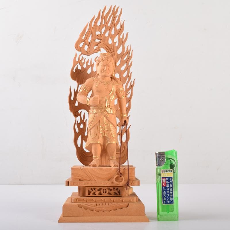 仏教美術　金彩柘植彫刻　不動明王像　仏像　置物　M　7074