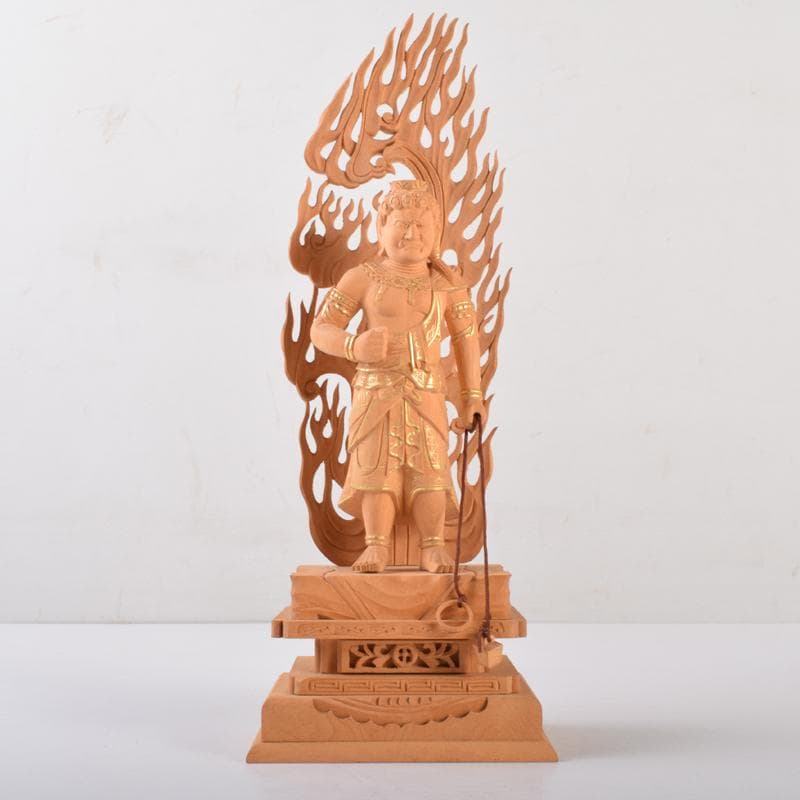 仏教美術　金彩柘植彫刻　不動明王像　仏像　置物　M　7074