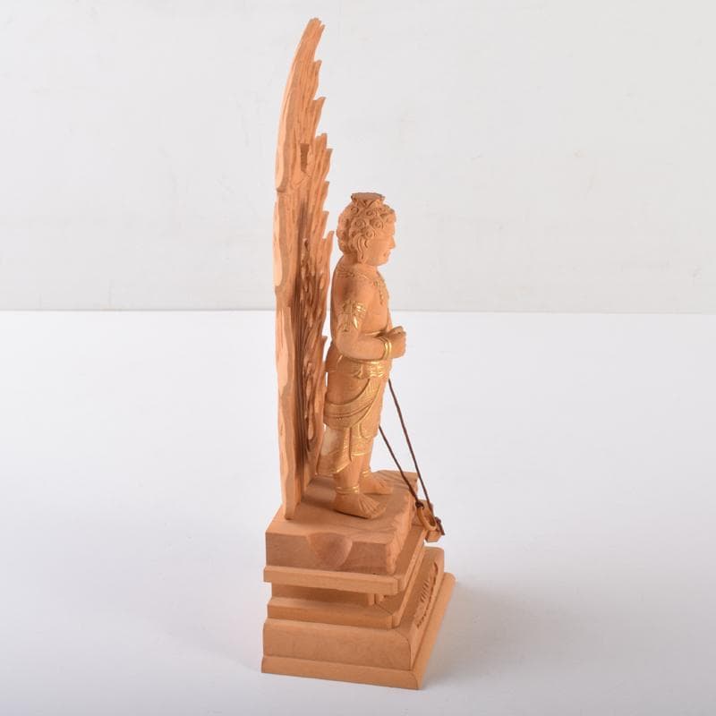 仏教美術　金彩柘植彫刻　不動明王像　仏像　置物　M　7074