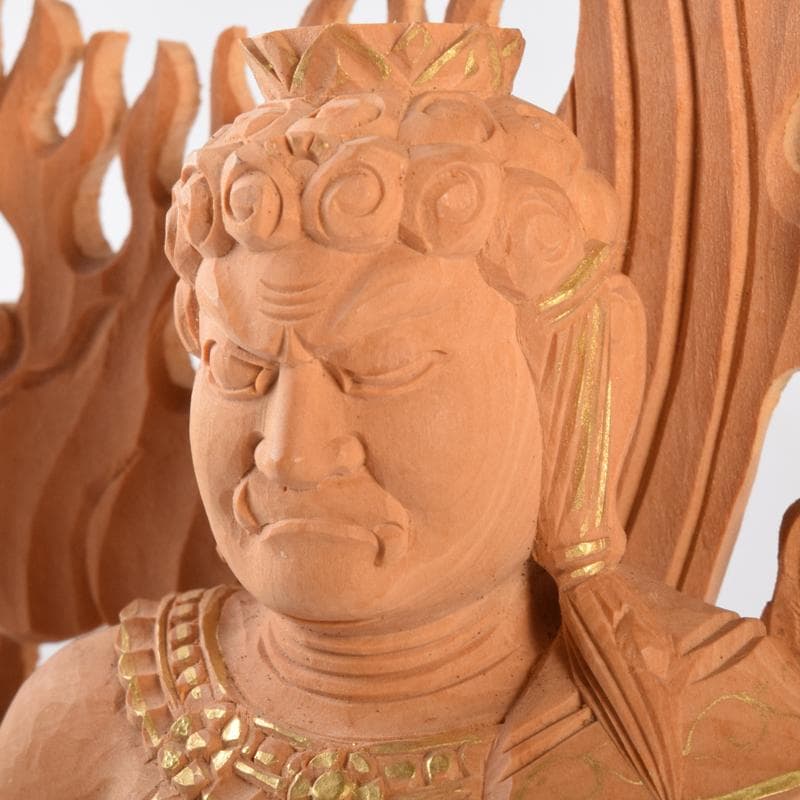 仏教美術　金彩柘植彫刻　不動明王像　仏像　置物　M　7074