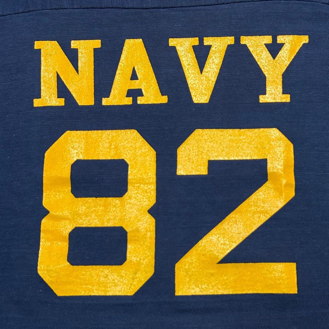 70s Vintage チャンピオン × NAVY フットボールtシャッ 紺×黄