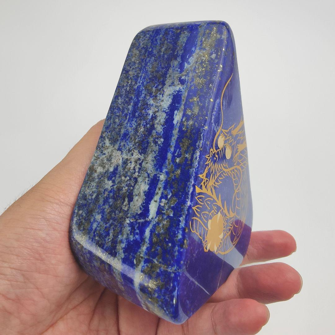 9.五爪の皇帝青金龍　風水開運画　伝統工芸　蒔絵　ラピスラズリ　原石　磨き石　漆