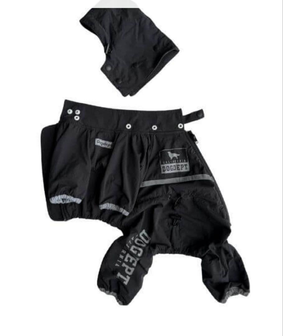 DOG DEPT ブラック フード付き犬服 BLサイズ【雪・雨・風などに】