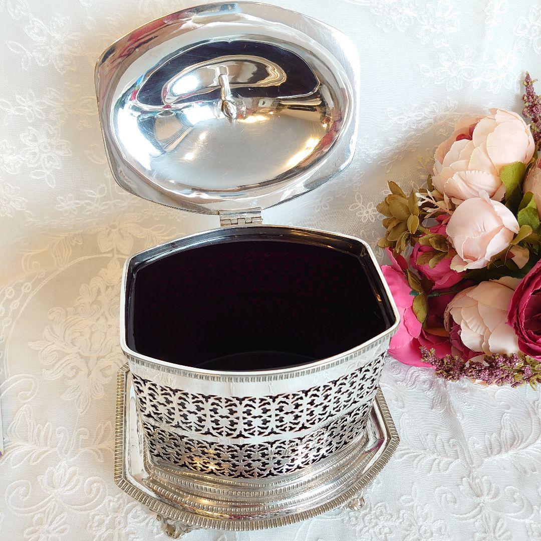 イギリス　アンティーク　ビスケットボックス　ビスケットジャー　シルバー