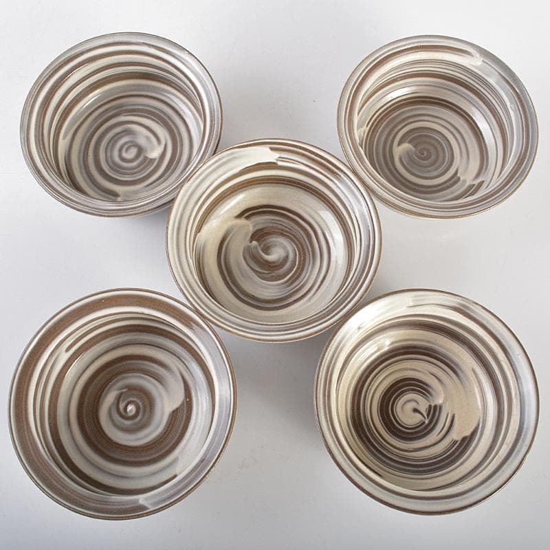 和食器　京焼　浅見五郎助　刷毛目　蓋向付　五客　共箱　V　R6729B