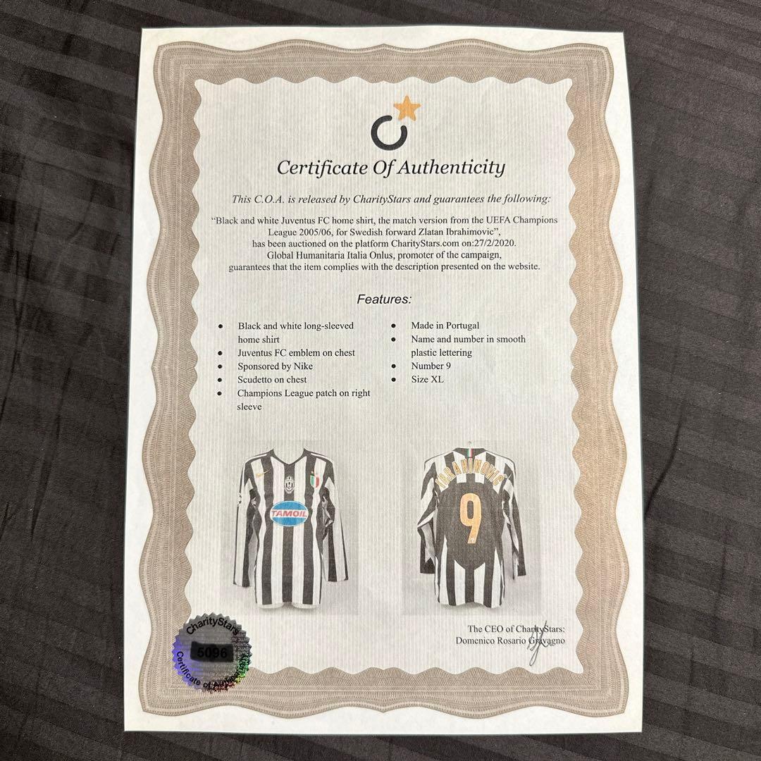ズラタン・イブラヒモビッチ　ユベントス　　　実使用ユニフォーム　証明書付き　引退