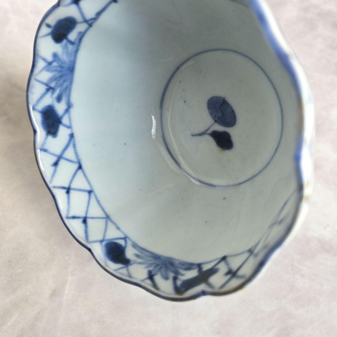 古伊万里　染付　向付　網手　菊花　蕎麦　猪口　江戸　骨董　金継ぎ　アンティーク