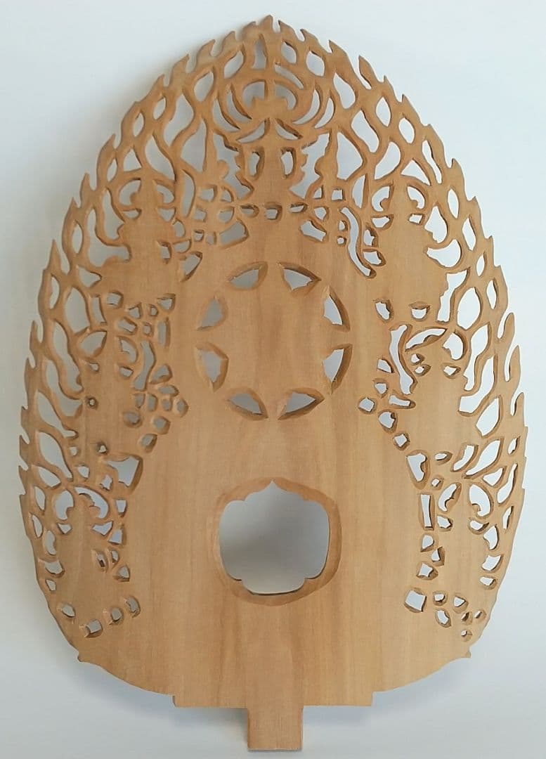 光背(2.5寸坐像用)#433 透し彫 奏楽飛天 宝塔 ◆白檀 木彫 仏像付属品