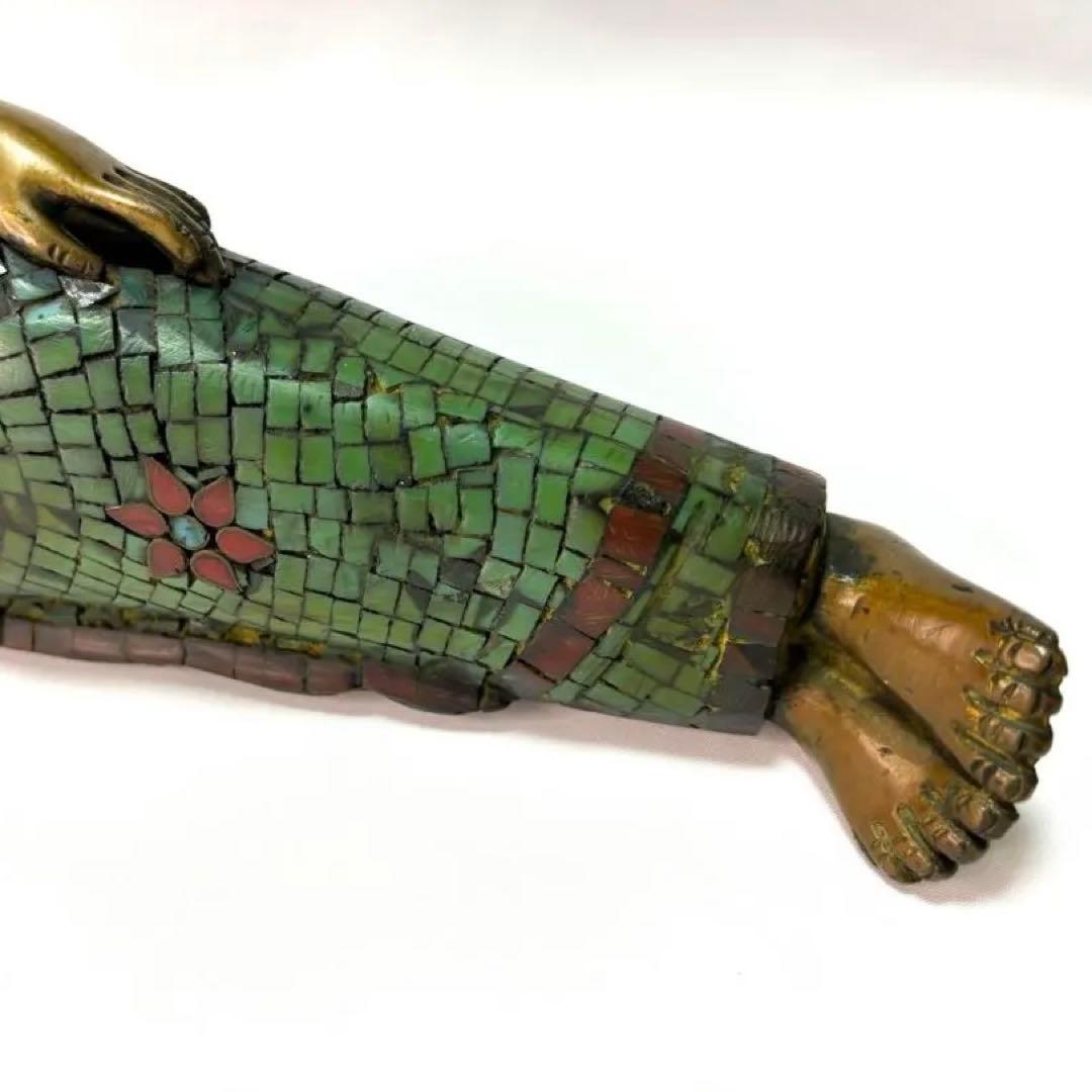 チベット仏教のブロンズ銅製眠る仏陀釈迦牟尼釈迦牟尼如来像グリーンターコイズス涅槃