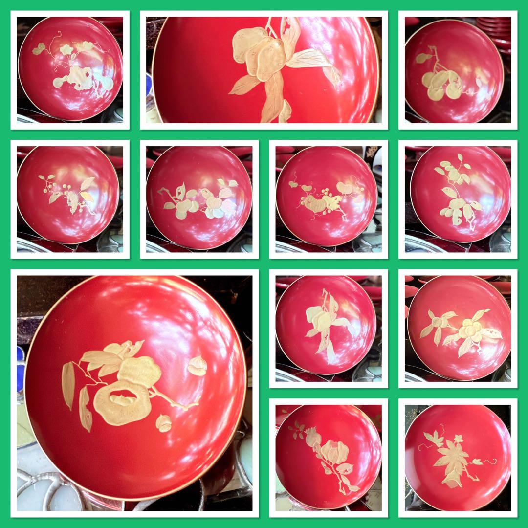 新春特別価格 ‼️高蒔絵『木の実』絵がわり引盃18客➕1プレゼント桐箱入茶道具