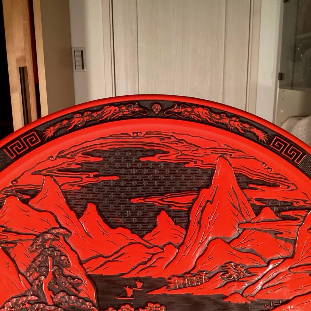 『フォロうー特価』　堆朱　大皿　飾り皿　皿立て付き　特大サイズ