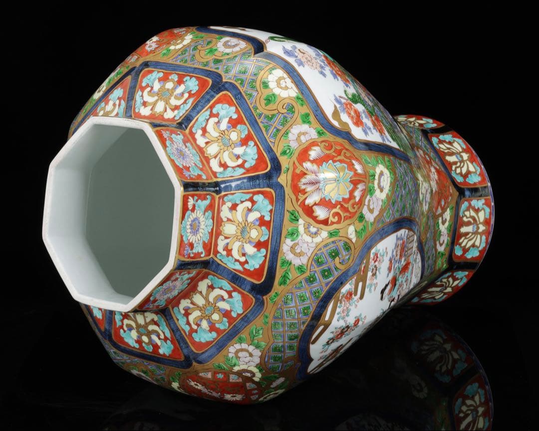 s*a様 有田焼 朱明窯 藤井朱明 染錦金彩獅子蓋孔雀図沈香壺 三段飾壺 特大9