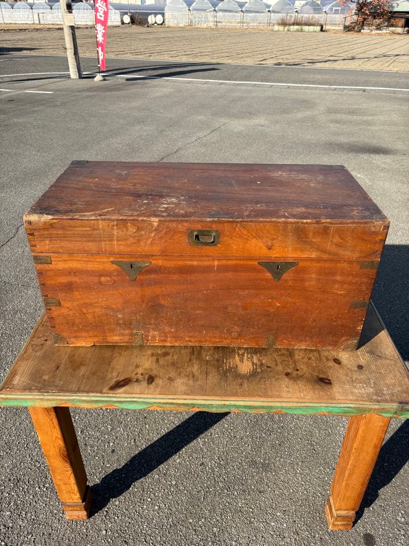 レトロ　アンティーク　木製トランク　トランク　木箱　船トランク