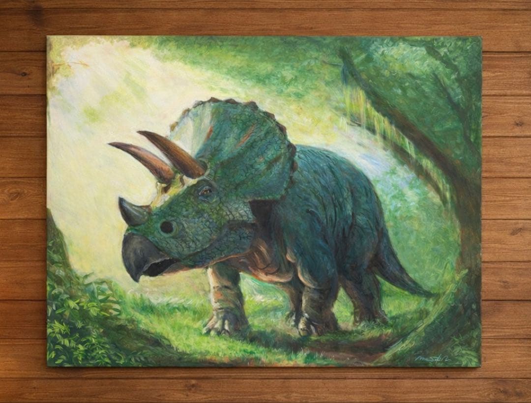 迫力！F 20号トリケラトプス油彩画