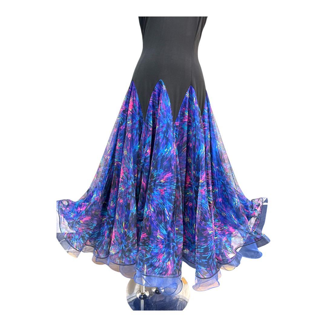 6238★ML 黒 カラフル 薔薇レース スタンダード ドレス社交ダンス