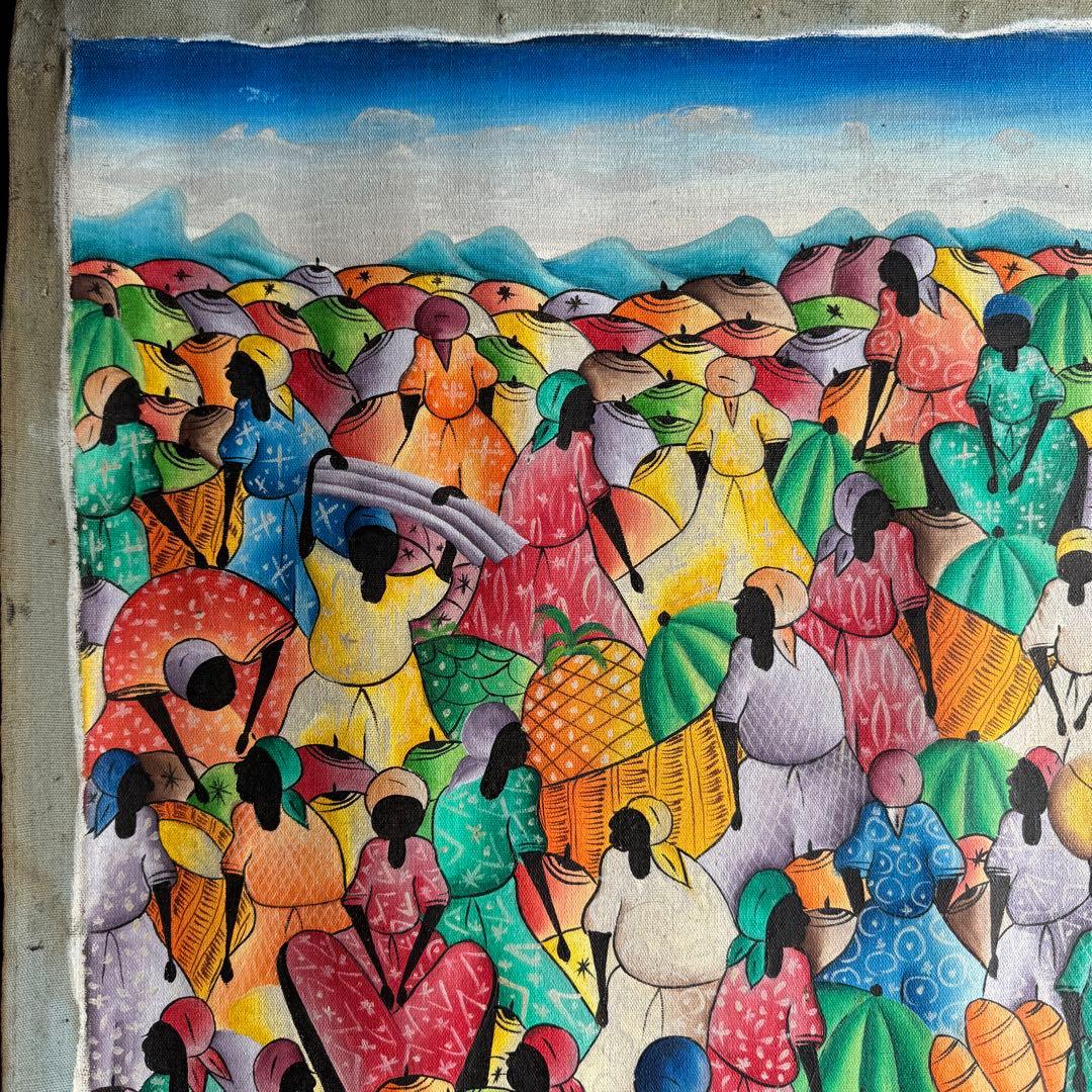 【ハイチアート】絵画 マーケット サイン有り ハイチアン　ヴィンテージ