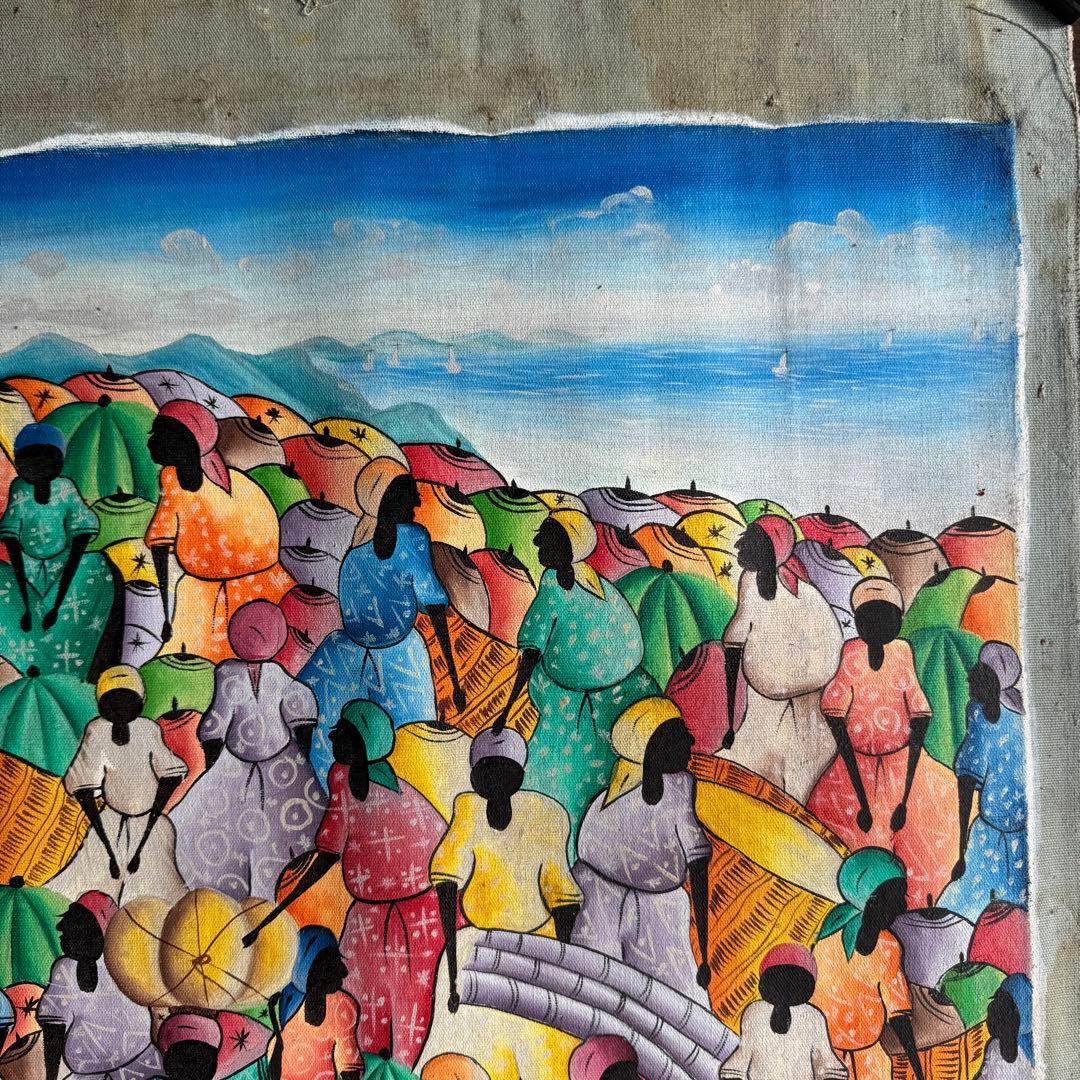 【ハイチアート】絵画 マーケット サイン有り ハイチアン　ヴィンテージ