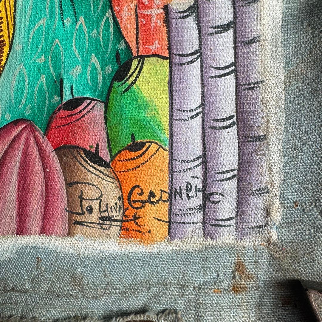 【ハイチアート】絵画 マーケット サイン有り ハイチアン　ヴィンテージ