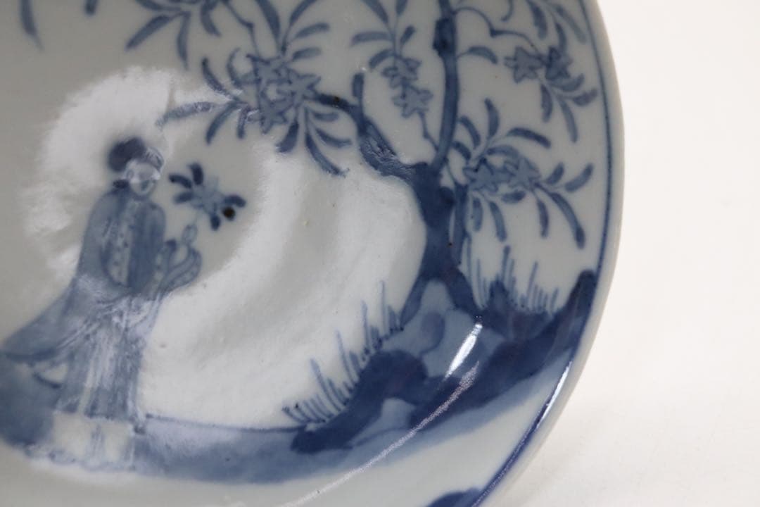 古染　染付　美人紋皿　送料込み250106