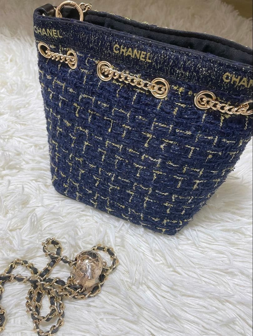 CHANEL ノベルティ　ネイビーツイード バケットバッグ