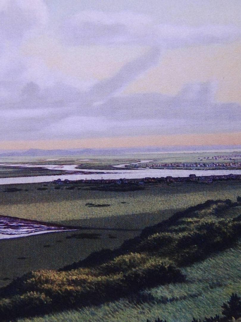 中根寛、流れ（霧多布湿原）、希少画集画、新品高級額・額装付、状態良好