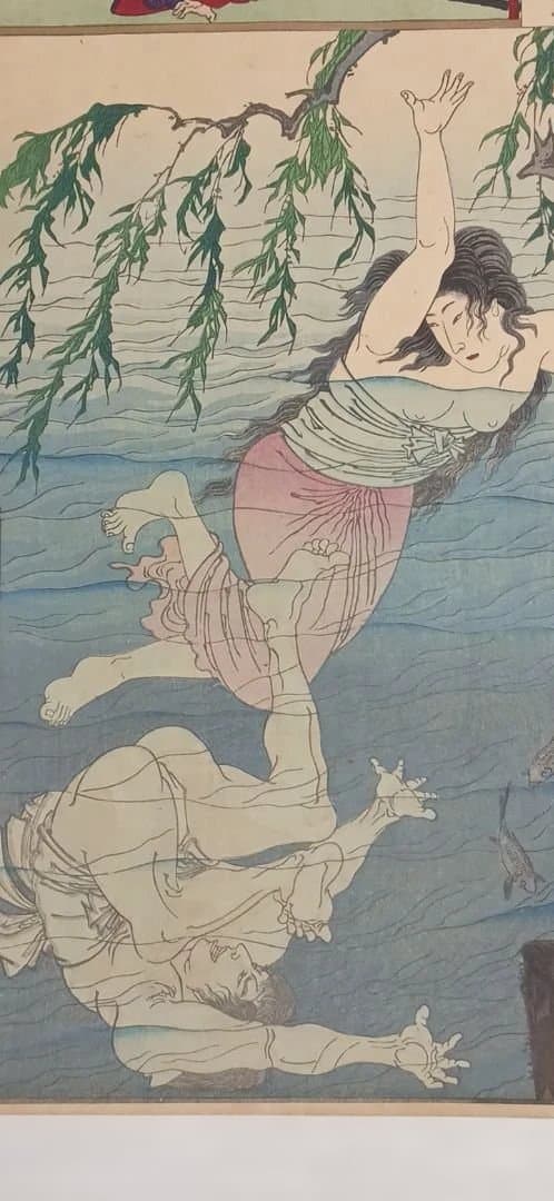 浮世絵版画、東繪畫夜競（岡崎水練) 橋本周延画、明治19年出版