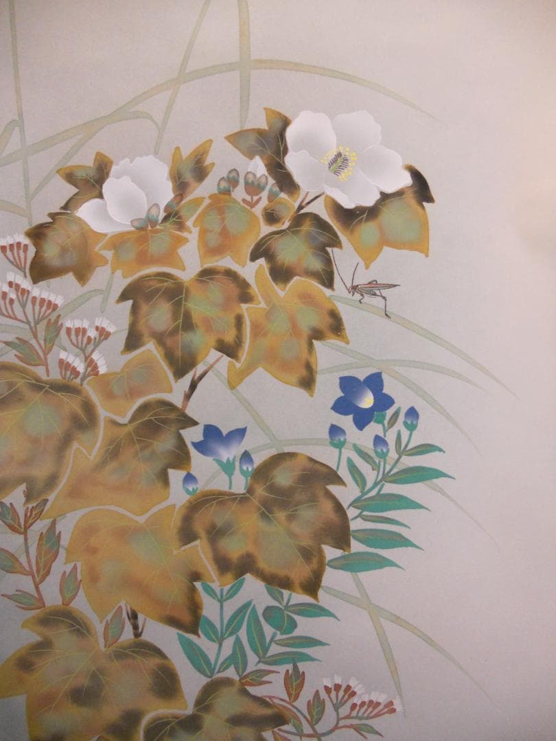 掛け軸 小川大鳳 月に秋草 絹本 希少 軸装 茶道具 掛軸 美品 です。