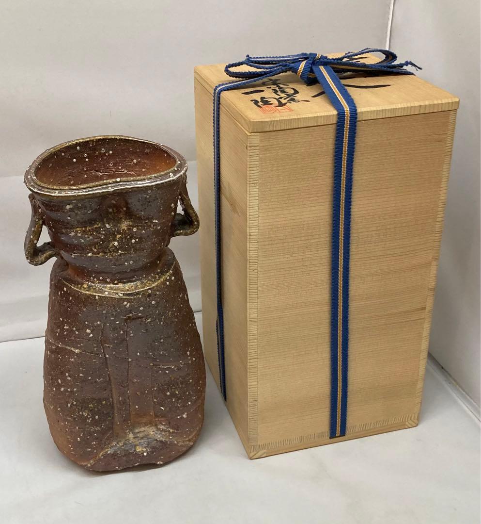 B30b「信楽花入」神山一陶作　共布共箱　宗陶窯　茶道具　花道具
