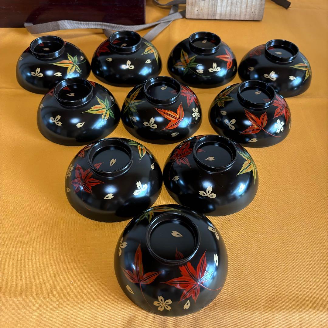 漆器 椀 10客セット 紅葉 小吸物椀 共箱 懐石 昭和レトロ アンティーク