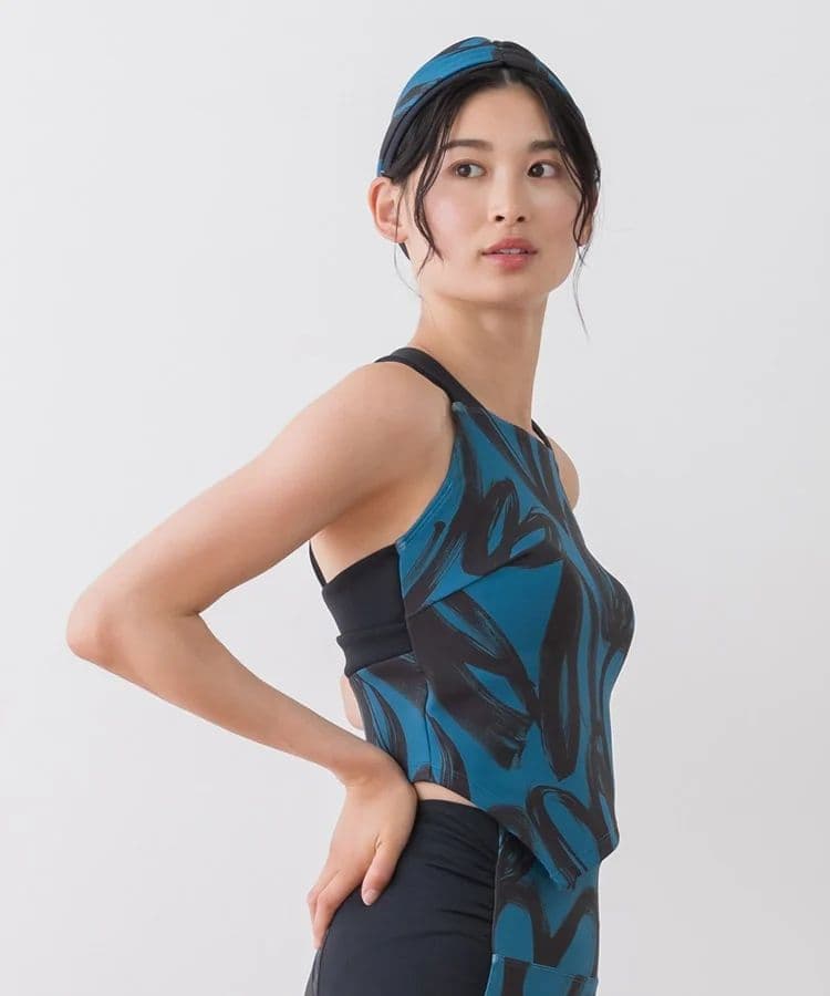 SUKALAヨガ青黒ハートプリントホルターネックブラトップ ドリンク1本付き