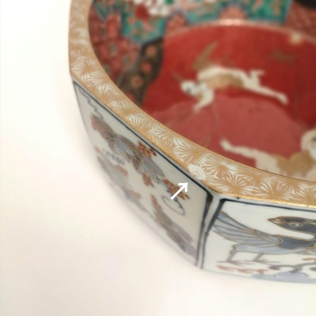 古伊万里　天使図　色絵　エンジェル　富貴長春　10角　大鉢