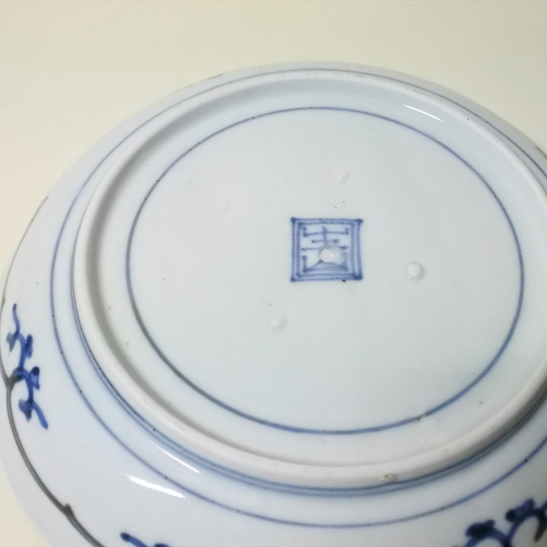 江戸中期　古伊万里　染付　吹墨　竜田川　紅葉　中皿　骨董品　アンティーク　g