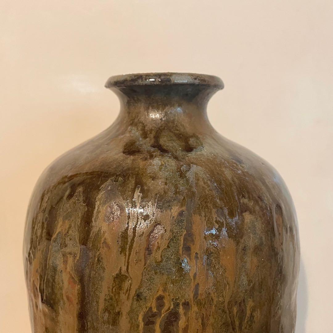 鉄釉 瓶子 梅瓶 在銘 37cm 検）古瀬戸 自然釉 丹波焼 灰釉 中国美術