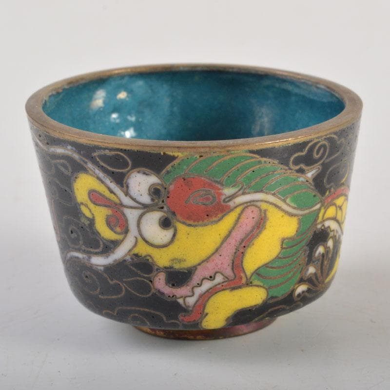 中国　古七宝琺瑯彩　神獣文　盃　五客　C　6713