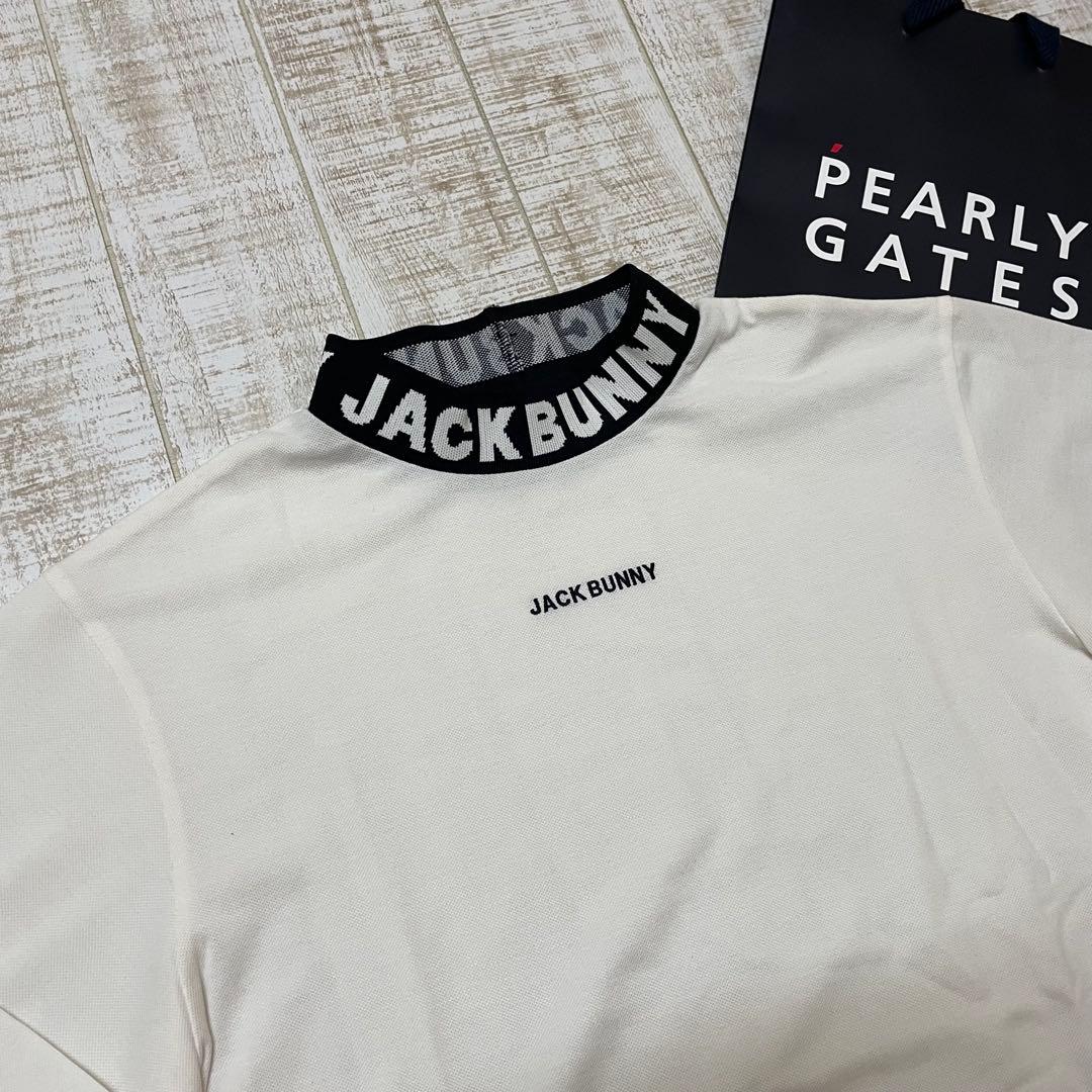 新品 ジャックバニー 長袖モックネック 襟ロゴ 鹿子 ホワイト Lサイズ（5）