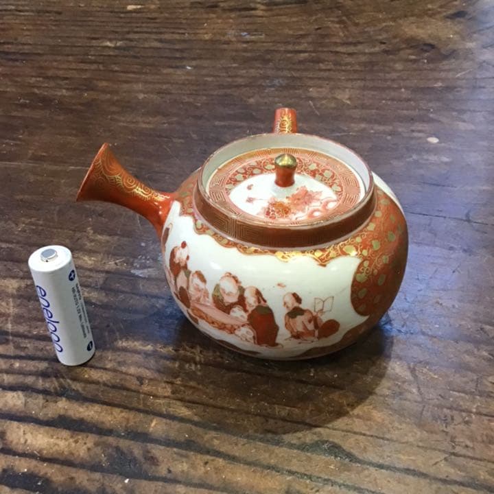 小野窯　赤絵細密画唐人急須　茶具　江戸時代　九谷焼