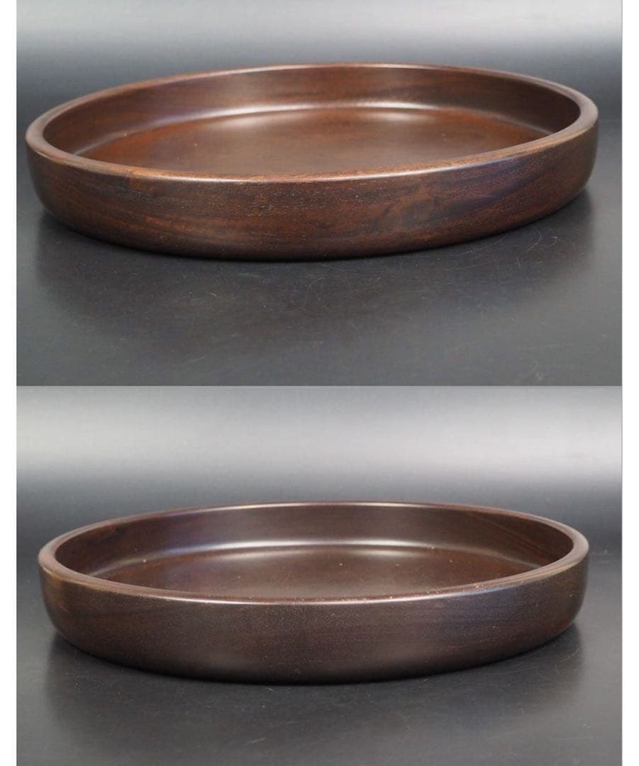 送料無料　時代物　重厚特大唐木刳貫丸盆・唐木刳貫煎茶盆　重939g