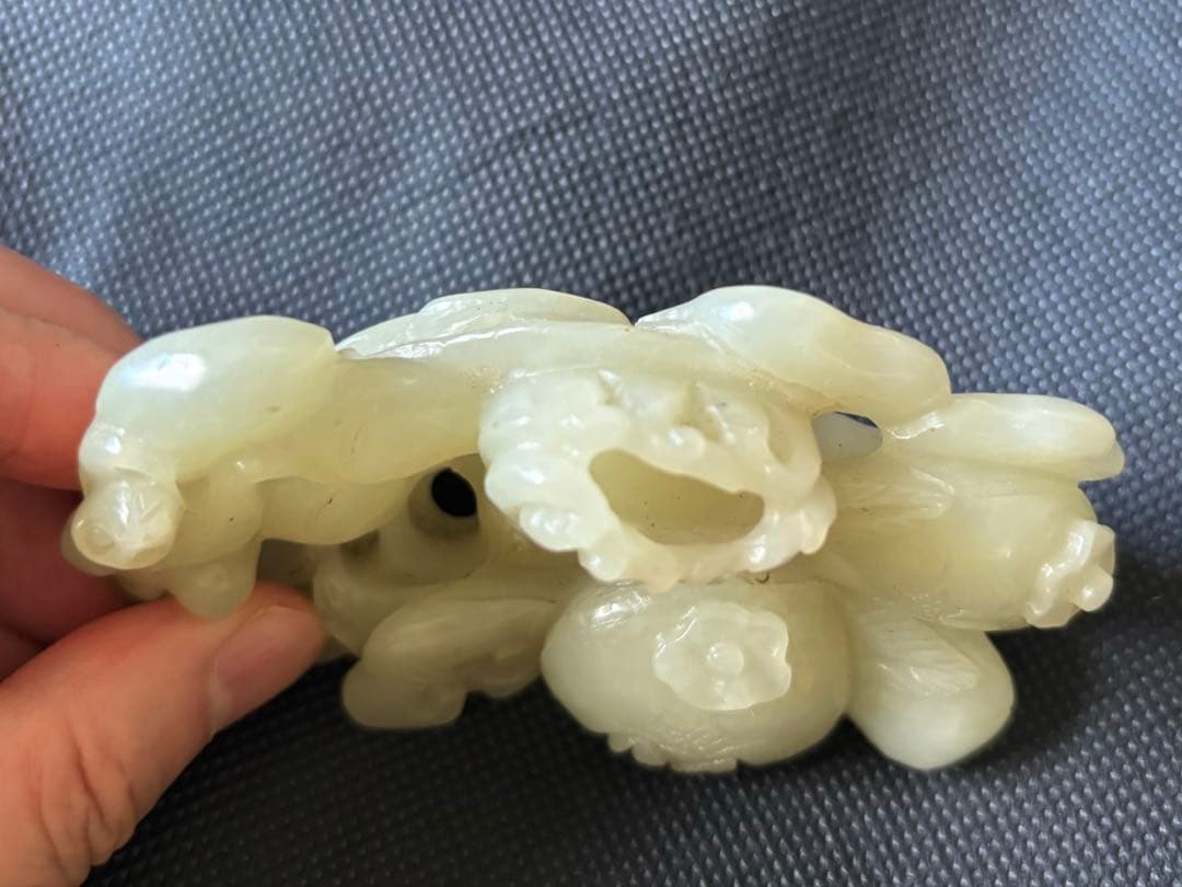 中国古美術品　清の時代　和田青白玉 砡　祥瑞四宝　蘇工　218g