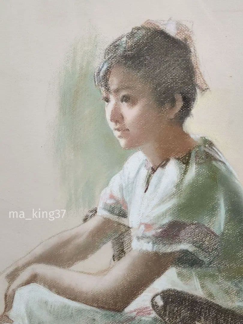 肖像画　上尚司【少女】パステル画　1983年　日動サロン個展出品作