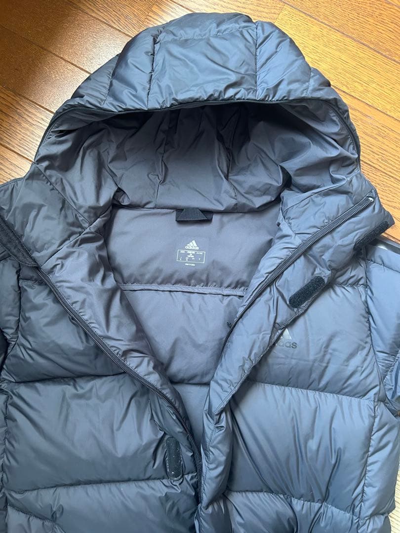 adidas フード付きロングダウンコート 黒 メンズ XL