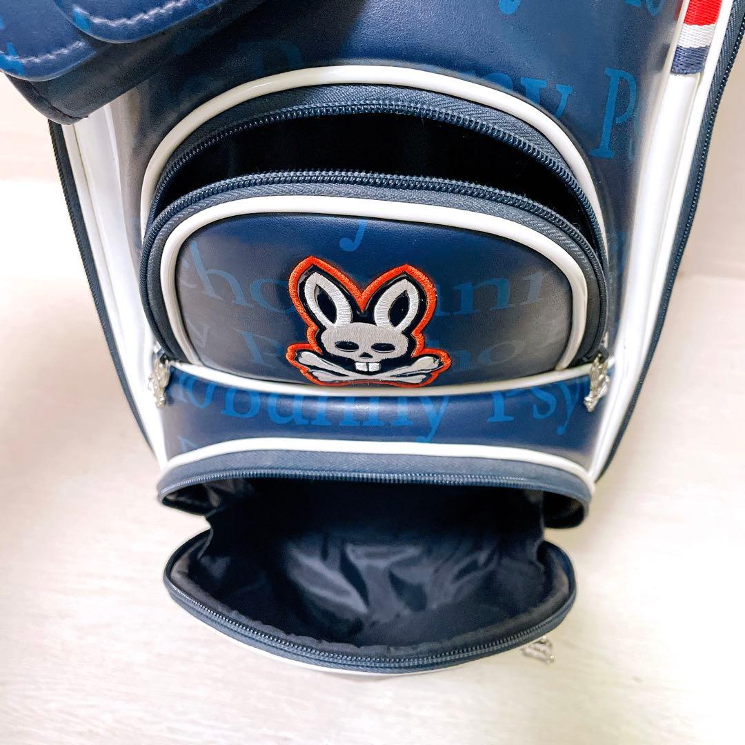 良品 PSYCHO BUNNYサイコバニー キャディバッグ 9.5型 総柄 紺