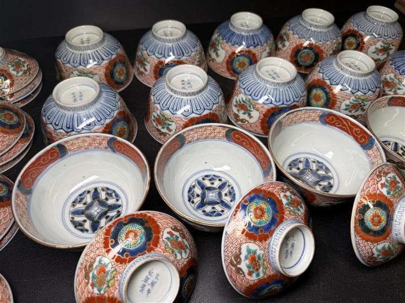 時代 古伊万里 錦手 四通組 60客 無傷 各15上 太明成化年製 文政十亥八月