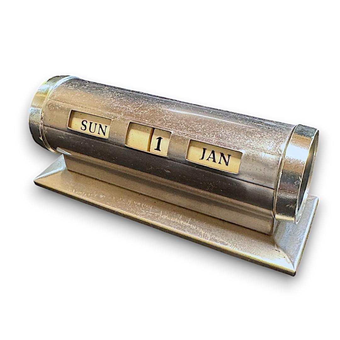 ヴィンテージ 万年 卓上 デスク カレンダー アメリカ製 ドラム型 シルバー①