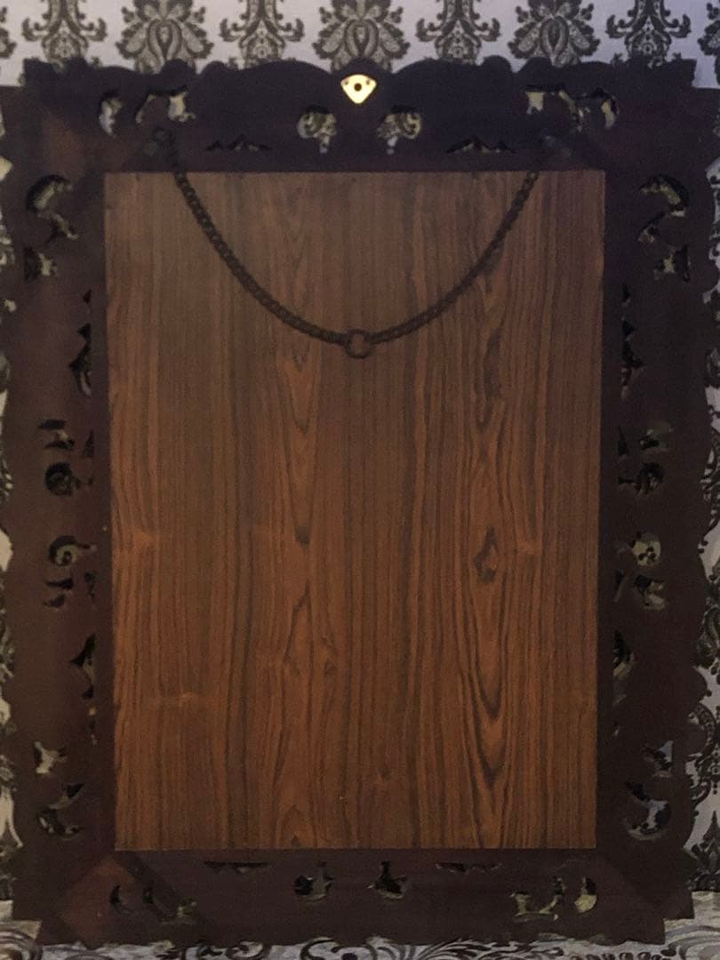 アンティーク♦️希少　一点物♦️彫刻 木彫りミラー♦️ダマスク柄♦️送料込